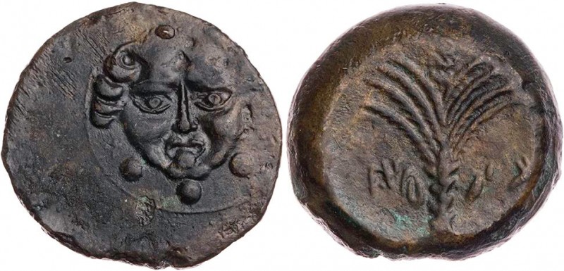 SIZILIEN MOTYA
AE-Tetras um 413-397 v. Chr. Vs.: Gorgoneion über drei Wertkugel...