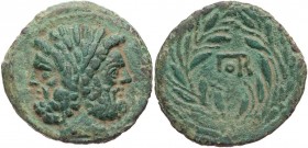 SIZILIEN PANORMOS
 AE-As vor 135 v. Chr., Porcius (?) Vs.: Doppelkopf des Iupiter mit Lorbeerkranz, oben Wertzeichen I, Rs.: Monogramm für PORCI (?) ...