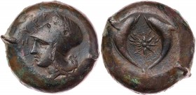 SIZILIEN SYRAKUS
 AE-Drachme 395-367 v. Chr. Vs.: Kopf der Athena mit korinthischem Helm n. l., Rs.: Kompassqualle zwischen zwei Delphinen Calciati I...