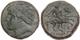 SIZILIEN SYRAKUS
Hieron II., 274-216 v. Chr. AE-Hemilitron Vs.: Kopf mit Diadem n. l., Rs.: Reiter mit Lanze n. r., im Feld Phi Calciati II, 383, 195...