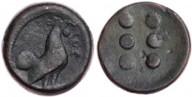 SIZILIEN ZIZ (PANORMUS)
 AE-Hemilitron um 409-400 v. Chr. Vs.: Hahn steht n. r., Rs.: sechs Wertkugeln Jenkins, Coins of Punic Sicily I 75 Taf. 24, 1...