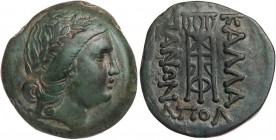 MOESIA KALLATIS
 AEs 3.-2. Jh. v. Chr., Magistrat Apoll(...) Vs.: Kopf des Apollon mit Lorbeerkranz n. r., Rs.: Dreifuß AMNG 229; SNG Stancomb 69. 10...