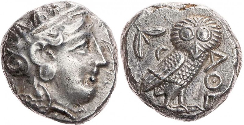 ATTIKA ATHEN
 AR-Tetradrachme um 350-340 v. Chr. Vs.: Kopf der Athena mit Helm ...