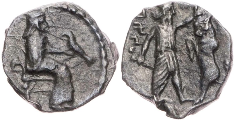 SAMARIA
 AR-Obol um 375-331 v. Chr. Vs.: Pehah (Satrap) thront in Ornat mit Adl...