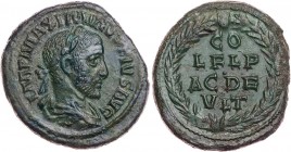 THRAKIEN DEULTUM
Maximinus I. Thrax, 235-238 n. Chr. AE-As Vs.: IMP MAXIMINVS PIVS AVG, gepanzerte und drapierte Büste mit Lorbeerkranz n. r., Rs.: C...