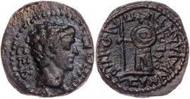 KARIEN ANTIOCHEIA AM MÄANDER
Augustus oder Tiberius, 27 v.-14/37 n. Chr. AE-Dichalkon unter Stadt-Protarches Paionios Vs.: Kopf n. r., Rs.: Athena st...