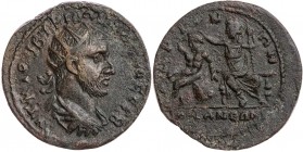 KILIKIEN ADANA
Trebonianus Gallus, 251-253 n. Chr. AE-Oktassarion Vs.: gepanzerte und drapierte Büste mit Strahlenkrone n. r., Rs.: Dionysos sitzt mi...