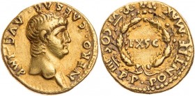 RÖMISCHE KAISERZEIT
Nero, 54-68 n. Chr. AV-Aureus 59-60 n. Chr. Rom Vs.: NERO · CAESAR · AVG · IMP, Kopf n. r., Rs.: PONTIF · MAX · TR · P · VI · COS...