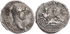 RÖMISCHE KAISERZEIT
Hadrianus, 117-138 n. Chr. AR-Denar 130-133 n. Chr. Rom Vs.: HADRIANVS AVG COS III P P, Kopf n. r., Rs.: NILVS, Flussgott Nilus l...