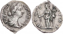 RÖMISCHE KAISERZEIT
Faustina II. minor, Gemahlin des Marcus Aurelius, 161-180 n. Chr. AR-Denar 161-176 n. Chr. Rom Vs.: FAVSTINA AVGVSTA, drapierte B...