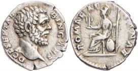 RÖMISCHE KAISERZEIT
Clodius Albinus als Caesar, 193-195 n. Chr. AR-Denar Rom Vs.: D CL SEPT AL-BIN CAES, Kopf n. r., Rs.: ROMAE AE-T-ERNAE, Roma sitz...