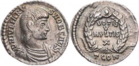 RÖMISCHE KAISERZEIT
Iulianus II. als Caesar, 355-360/361 n. Chr. AR-Siliqua 360 n. Chr. Arelate (Arles), 3. Offizin Vs.: D N IVLIANV-S NOB CAES, gepa...