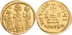 BYZANZ
Heraclius, Heraclius Constantinus und Heracleonas Caesar, 632-638. AV-Solidus 635/636 (Indiktionsjahr 9) Constantinopolis, 10. Offizin Vs.: Au...