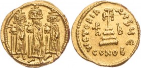 BYZANZ
Heraclius, Heraclius Constantinus und Heraclonas, 638-641. AV-Solidus 638/639 (Indiktionsjahr 12) Constantinopolis, 5. Offizin Vs.: Augusti st...
