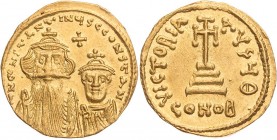 BYZANZ
Constans II. mit Constantinus IV., 654-659. AV-Solidus 654-659 Constantinopolis, 9. Offizin Vs.: d N CONSTANTINUS C CONSTAN, drapierte Büsten ...
