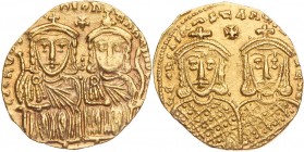 BYZANZ
Leon IV. mit Konstantinos VI., 776-780. AV-Solidus Konstantinopolis Vs.: LEOh VS [S EGGO]h COhSTAhTIhNOS [O hEOS], Kaiserpaar thront in Chlamy...
