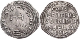 BYZANZ
Konstantinos VI. mit Irene, 780-797. AR-Miliarision Konstantinopolis Vs.: Stufenkreuz in Dreifach-Perlkreis, Rs.: 5 Zeilen Schrift in Dreifach...