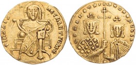 BYZANZ
Konstantinos VII. Porphyrogennetos mit Romanos I. und Christophoros Lekapenoi, 921-931. AV-Solidus Konstantinopolis Vs.: + IhS XIS REX REGNANT...