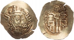 BYZANZ
Andronikos II. und III. Palaiologoi, 1325-1328. AV-Hyperpyron Nomisma Konstantinopolis Vs.: Muttergottes steht segnend in Stadtmauer mit vier ...