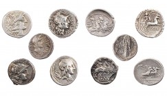 Lot, römische Münzen Denare der Römischen Republik, darunter anonyme Prägung, M. Aurelius Scaurus, L. Iulius Bursio sowie Q. Sicinius mit C. Coponius....