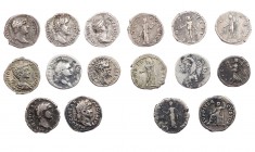 Lot, römische Münzen Denare der römischen Kaiserzeit: Nero (subärat), Otho, Vespasianus, Hadrianus, Antoninus Pius, Faustina I., Septimius Severus, Ca...