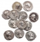 Lot, römische Münzen Denare der römischen Kaiserzeit: Nero Caesar (korrodiert, arrondiert), Vitellius, Divus Vespasianus, Traianus, Hadrianus, Faustin...