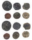 Lot, byzantinische Münzen AE-Prägungen des Anastasius I.: Follis, Nicomedia; Iustinus II.: Halbfollis, Thessalonica; Mauricius Tiberius, Dodekanummium...