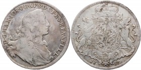 BAYERN HERZOGTUM, SEIT 1623 KURFÜRSTENTUM, SEIT 1806 KÖNIGREICH
Maximilian III. Joseph, 1745-1777. Konv.-Taler 1757 Vs.: Brustbild n. r., Rs.: bekrön...