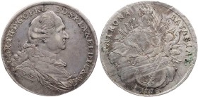 BAYERN HERZOGTUM, SEIT 1623 KURFÜRSTENTUM, SEIT 1806 KÖNIGREICH
Karl Theodor, 1777-1799. Madonnentaler 1778 Vs.: Brustbild n. r., am Armabschnitt Sig...