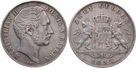 BAYERN HERZOGTUM, SEIT 1623 KURFÜRSTENTUM, SEIT 1806 KÖNIGREICH
Maximilian II., 1848-1864. Doppelgulden 1853 v. C. Voigt AKS 150; J. 83; Thun 90. Hen...