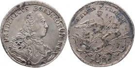 BRANDENBURG - PREUSSEN PREUSSEN, KÖNIGREICH
Friedrich II., 1740-1786. 1/4 Taler 1751 B Breslau Vs.: geharnischtes Brustbild n. r., Rs.: Adler auf Waf...