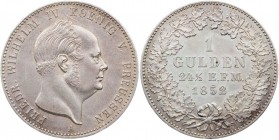 BRANDENBURG - PREUSSEN PREUSSEN, KÖNIGREICH
Friedrich Wilhelm IV., 1840-1861. Gulden 1852 A für Hohenzollern AKS 20; J. 23. Vs. Kratzer, sonst fast v...