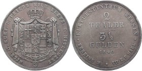 HESSEN HESSEN-KASSEL, LANDGRAFSCHAFT, SEIT 1803 KURFÜRSTENTUM
Wilhelm II. und Friedrich Wilhelm, 1832-1847. Doppelter Vereinstaler 1840 AKS 43; J. 33...