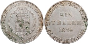 HESSEN HESSEN-KASSEL, LANDGRAFSCHAFT, SEIT 1803 KURFÜRSTENTUM
Wilhelm II. und Friedrich Wilhelm, 1832-1847. Taler 1842 AKS 46; J. 32; Thun 184. ss