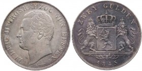 HESSEN HESSEN-DARMSTADT, LANDGRAFSCHAFT, SEIT 1806 GROSSHERZOGTUM
Ludwig II., 1830-1848. Doppelgulden 1845 AKS 101; J. 42; Thun 197. kl. Kratzer und ...