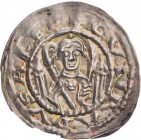 MAGDEBURG ERZBISTUM
Konrad I. von Querfurt, 1134-1142. Brakteat um 1140 +CVNRADVS AREP zwischen Perlkreisen, Hüftbild des Erzbischofs mit Krummstab u...