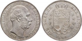 MECKLENBURG MECKLENBURG-SCHWERIN, HERZOGTUM, SEIT 1815 GROSSHERZOGTUM
Friedrich Franz II., 1842-1883. Taler 1864 A AKS 38; J. 58; Thun 215. St