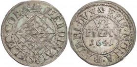 MÜNSTER BISTUM
Ferdinand von Bayern, 1612-1650. 6 Pfennig (1/56 Taler) 1641 EK Münster Vs.: rautenförmiges Wappen, Rs.: Wert und Jahr Schulze 43. 1.1...