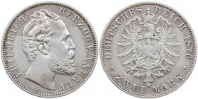 REICHSSILBERMÜNZEN ANHALT
Friedrich I., 1871-1904. 2 Mark 1876 A J. 19. ss