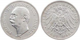 REICHSSILBERMÜNZEN ANHALT
Friedrich II., 1904-1918. 3 Mark 1909 A J. 23. ss