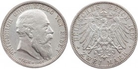 REICHSSILBERMÜNZEN BADEN
Friedrich I., 1852-1907. 2 Mark 1907 (G) Auf den Tod des Großherzogs J. 36. kl. Kratzer, vz