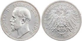REICHSSILBERMÜNZEN LIPPE
Leopold IV., 1904-1918. 3 Mark 1913 A J. 79. Randfehler, vz