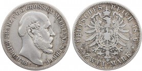 REICHSSILBERMÜNZEN MECKLENBURG-SCHWERIN
Friedrich Franz II., 1842-1883. 2 Mark 1876 A J. 84. s