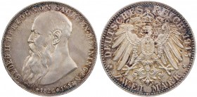 REICHSSILBERMÜNZEN SACHSEN-MEININGEN
Georg II., 1866-1914. 2 Mark 1915 D Auf den Tod des Herzogs J. 154. min. Kratzer, vz