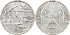 WEIMARER REPUBLIK
 3 Reichsmark 1927 A 400 Jahre Philipps-Universität Marburg J. 330. winz. Kratzer, vz-St