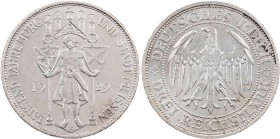 WEIMARER REPUBLIK
 3 Reichsmark 1929 E 1000 Jahre Burg und Stadt Meißen J. 338. l. berieben, kl. Kratzer, vz-/vz