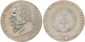 DEUTSCHE DEMOKRATISCHE REPUBLIK, 1949-1990
 20 Mark der Deutschen Notenbank 1967 (A) Zum 200. Geburtstag von Wilhelm von Humboldt J. 1520. l. beriebe...
