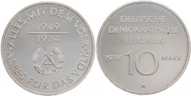 DEUTSCHE DEMOKRATISCHE REPUBLIK, 1949-1990
 10 Mark (Probe) 1974 Legierungsprobe in Silber J. 1551P. St