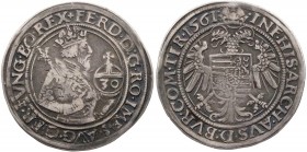 RÖMISCH-DEUTSCHES REICH
Ferdinand I., 1522-1558-1564. 1/2 Guldentaler (30 Kreuzer) 1561 Hall (Tirol) Vs.: bekröntes geharnischtes Hüftbild n. r., in ...