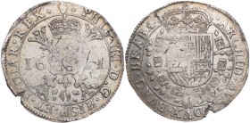 BELGIEN BRABANT
Philipp IV. von Spanien, 1621-1665. Patagon 1631 Antwerpen Vs.: burgundisches Kreuz mit anhängendem Kleinod vom Goldenen Vlies, Rs.: ...